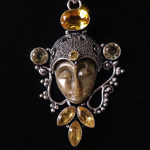 Sterling Silver Bali Goddess Pendant Necklace with Citrine